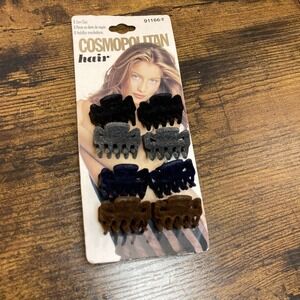 Vintage 1999 Cosmopolitan 8-Pack Mini Claw Clips Flocked Velvet Neutral Y2K